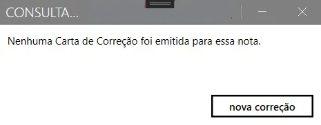 Consulta Cartas de Correção informando que nenhuma carta foi emitida para a nota, com o botão nova correção