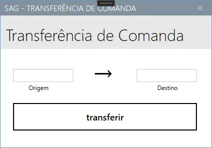 Tela Transferência de Comanda, com os campos Origem e Destino e o botão Transferir